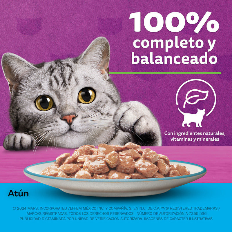 Whiskas - Sobres Para Gato, 24 Piezas, Sabor Filetes De Atún, 85g C/u., Fibra Natural, Minerales, Vitaminas A, Sin Conservadores