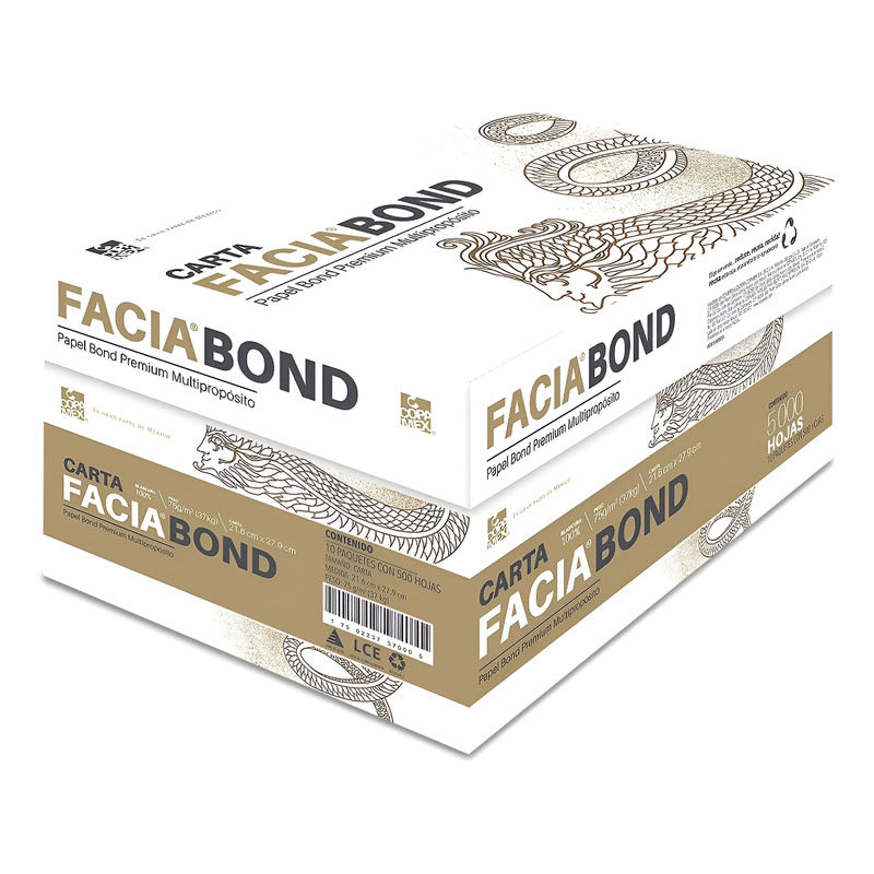Caja De Papel Facia Bond Premium10 Paquetes De 500 Hojas C/u Blanco