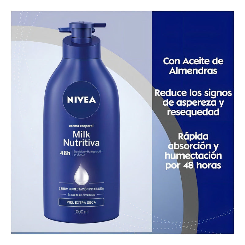 Nivea Milk Nutritiva Crema Corporal 1 L Nutrición Para Piel Extra Seca