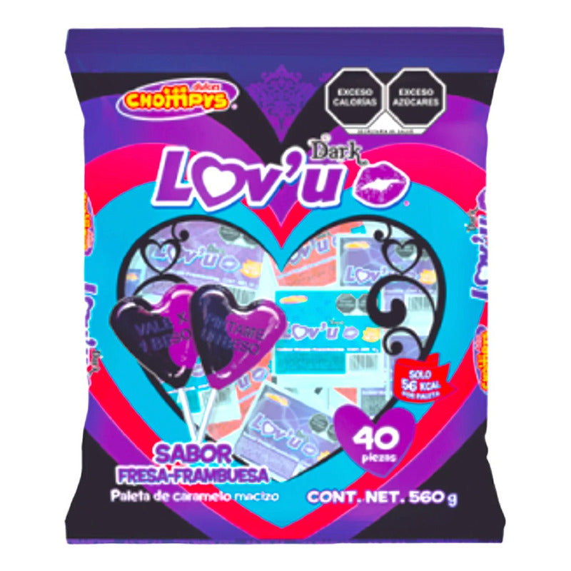 Paleta Lov'u Dark Sabor Fresa Y Frambuesa 40 Pz (2 Bolsas)