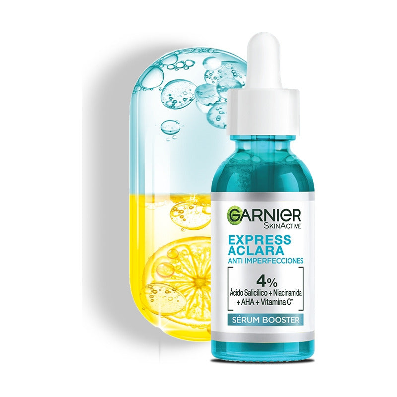 Sérum Anti Imperfecciones Garnier Express Aclara, Con Concentrado De Vitamina C, Ácido Salicílico Y Niacinamida Que Reduce Manchas En Piel Grasa 30 Ml Día/noche