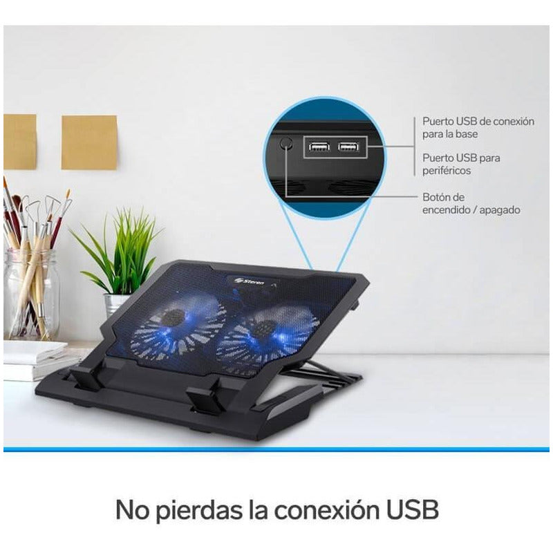 Base De Enfriamiento Para Laptop, Con Ventilación | Com-098 Color 52049 Led Azul