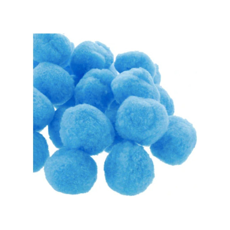 Mercería Pom Poms De 50mm Color Azul Claro 1 Paq Con 30pz