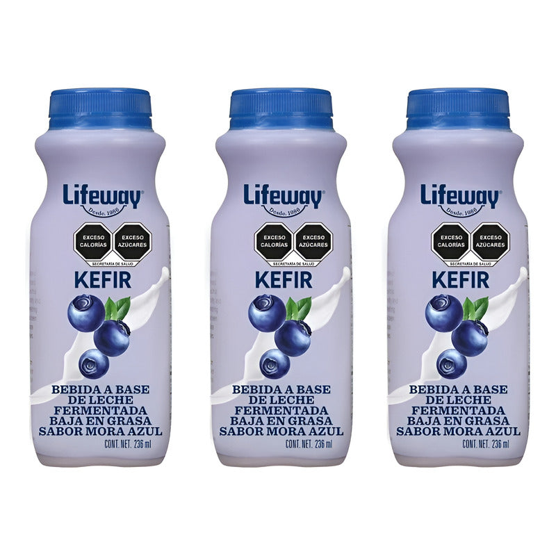 Bebida Lifeway Kefir Sabor Mora Azul 3 Piezas De 236ml