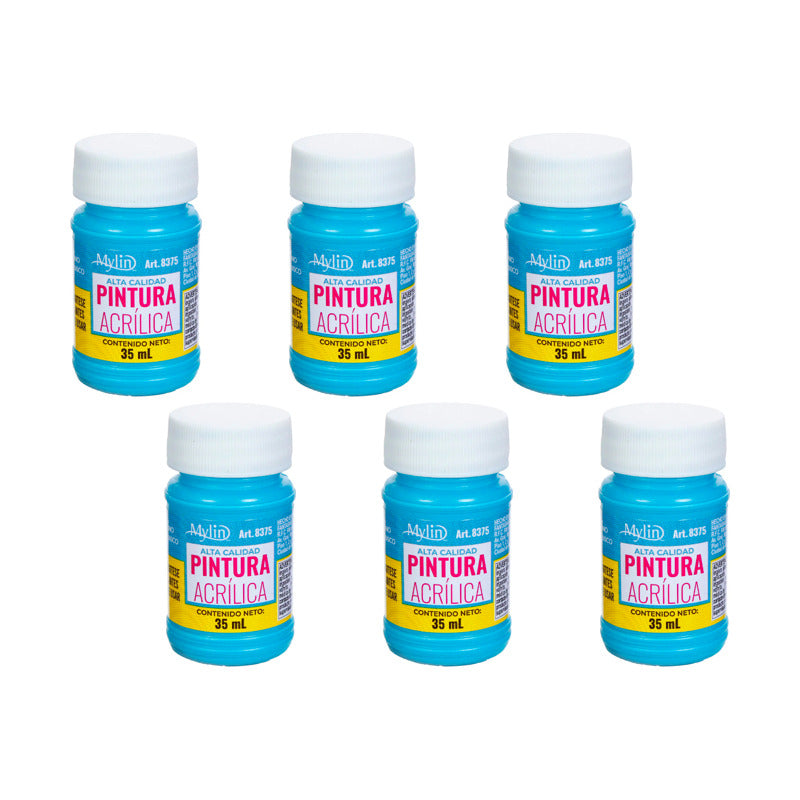 Pintura Acrílica Alta Calidad Color Turquesa 6 Pz De 35ml Turquesa