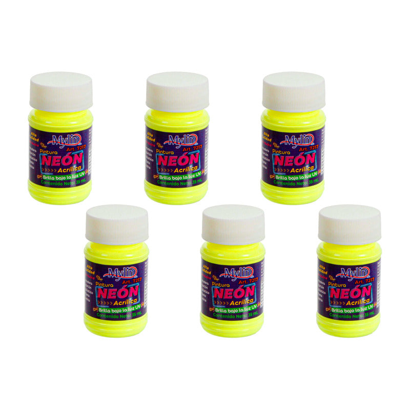 Pintura Acrílica Color Amarillo Neón 6 Piezas De 35ml Amarillo Neón