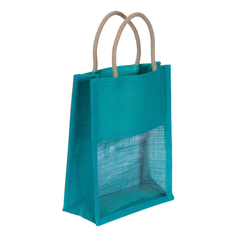 Bolsa De Yute Ventana 27.5x21x10cm Azul