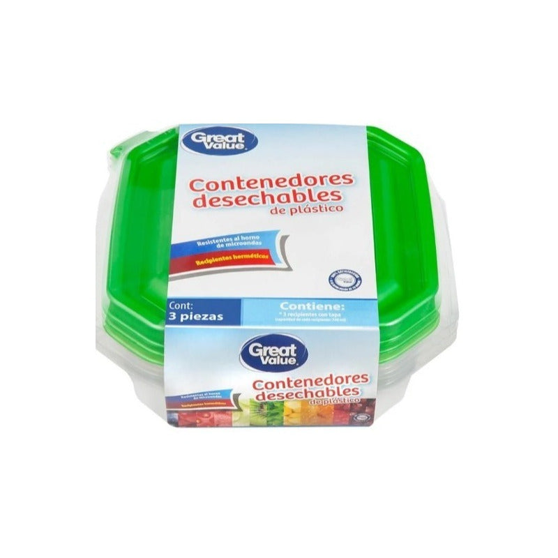 Set D Contenedores Great Value  Desechables 4paq De 3pzs C\u Transparente