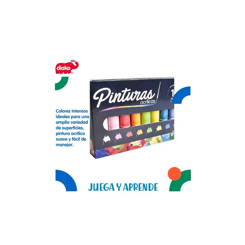 Kit De Pinturas Acrílicas Para Niños | Caja De 10 | Diako