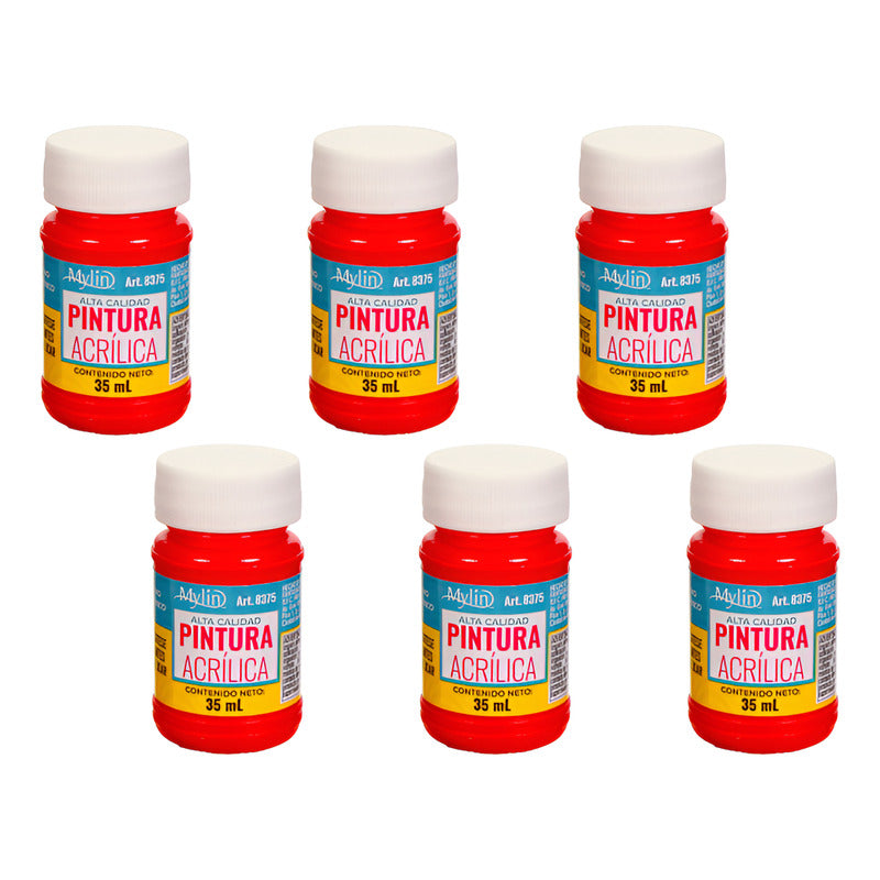 Pintura Acrílica Alta Calidad Color Rojo 6 Pz De 35ml Rojo