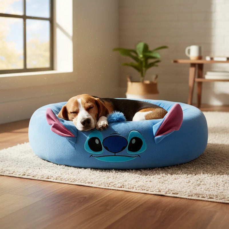 Disney Cama Ovalada Diseño Stitch Para Perro, Chico Azul Circular