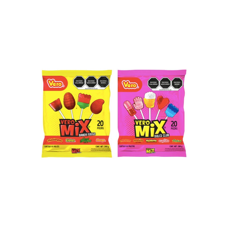 Dulces Vero Paleta Mix Con 20pzs C/u (2 Bolsas)