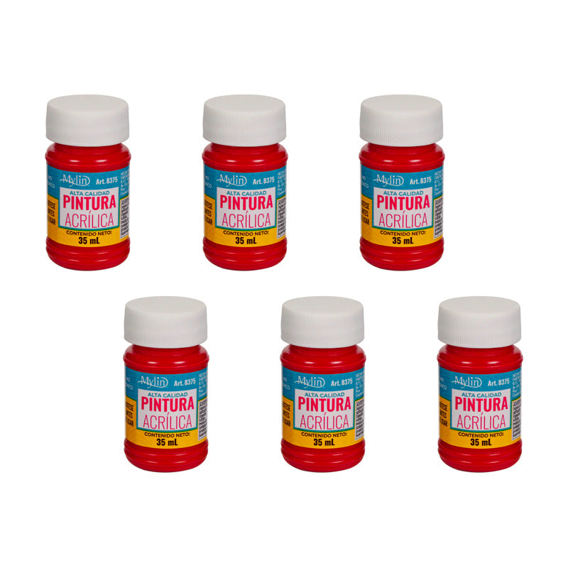 Pintura Acrílica Alta Calidad Color Vino Rojizo 6 Pz De 35ml Vino Rojizo