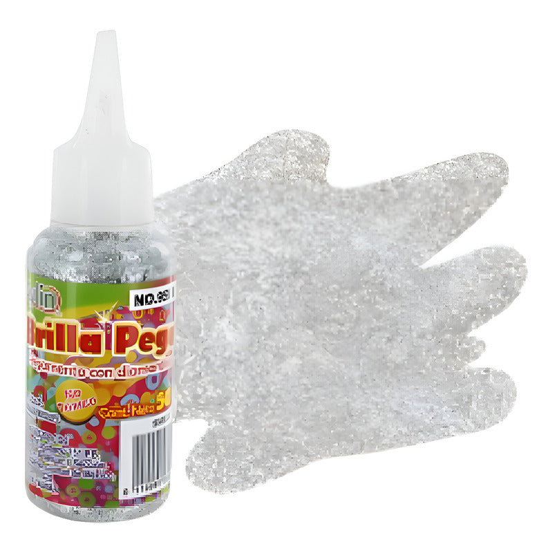 Pegamento Con Diamantina Plata 50ml 4pz Plateado