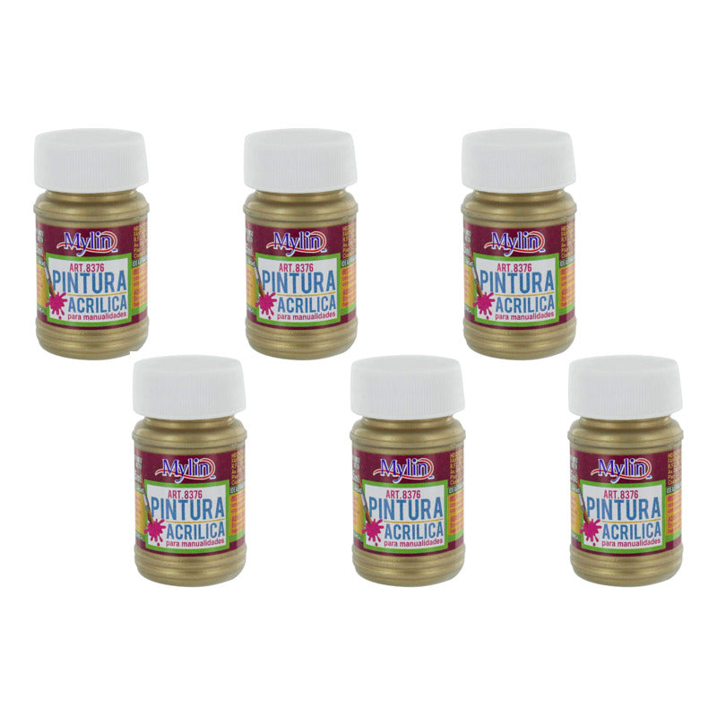 Pintura Acrílica Color Oro Brillante Metálico 6 Pzas De 35ml Oro Brillante