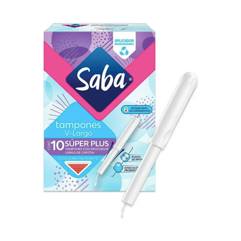 Tampones Saba V-largo Flujo Súper Abundante 3 Paq Con 10 Pzs