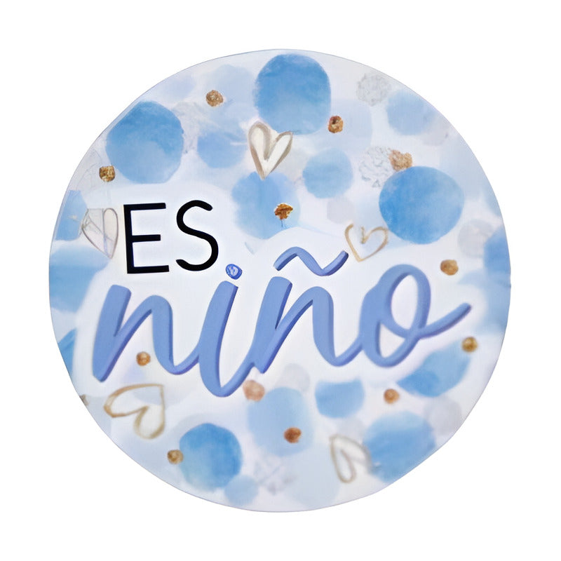 Calcomanía Azul Para Baby Shower Es Niño De 4.5x4.5cm 24 Pz