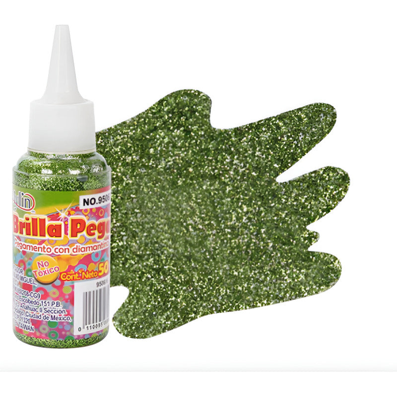 Diamantina Con Pegamento Brilla Pega Verde Lima 1 Pz De 50ml Verde Lima