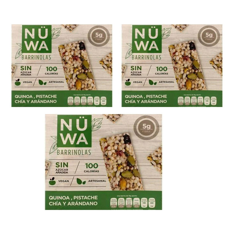 Barras Nüwa Quínoa, Pistache Y Arándano 120 G (3 Piezas)