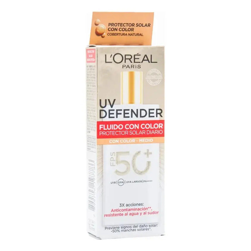 L'oreal Paris Protector Solar Fluid Fps50+ Uv Defender, Tono Medio 40ml