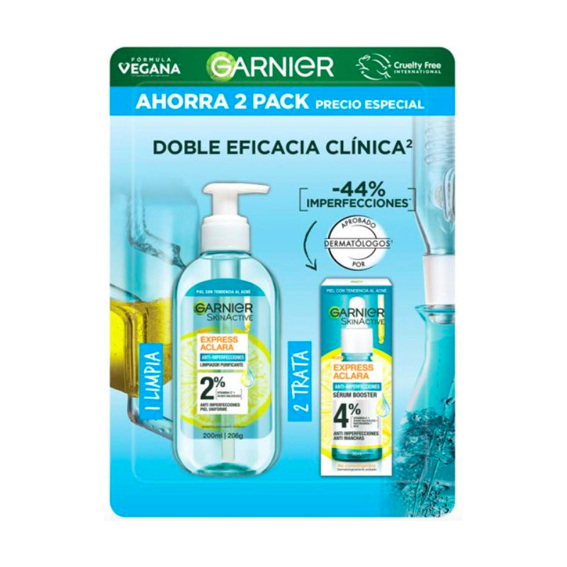 Garnier Express Aclara Limpiador De 200ml + Serum De 30ml Momento De Aplicación Día/noche Tipo De Piel Grasa Y Mixta