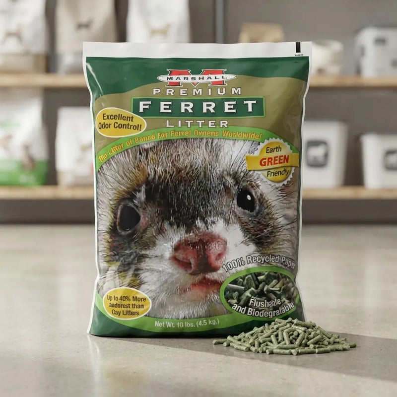 Marshall Premium Sustrato De Papel Tipo Pellet Hurón, 4.5 Kg Verde Musgo