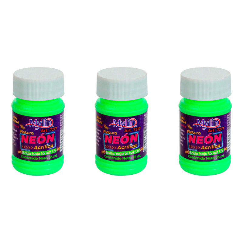 Pintura Acrílica Color Verde Neón 3 Piezas De 35ml Verde Neón