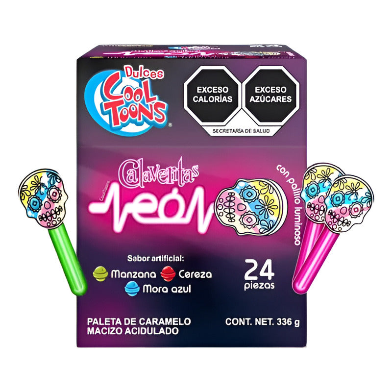 Cool Toons Paleta Calavera Neón 2 Paquetes Con 24 Piezas C/u