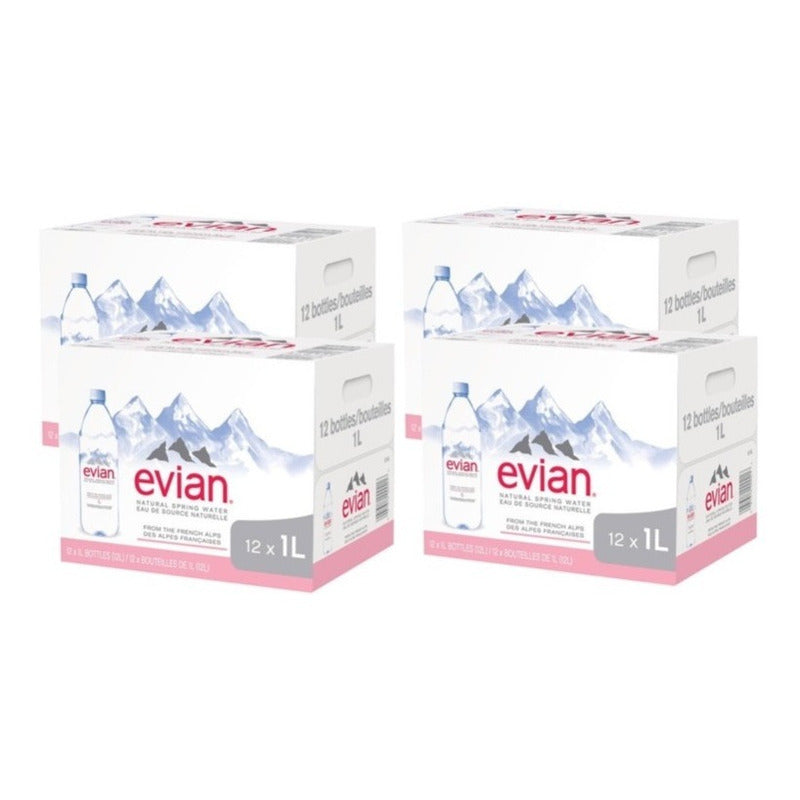Agua Natural Evian 4 Cajas De 12 Pzas De 1 L C/u