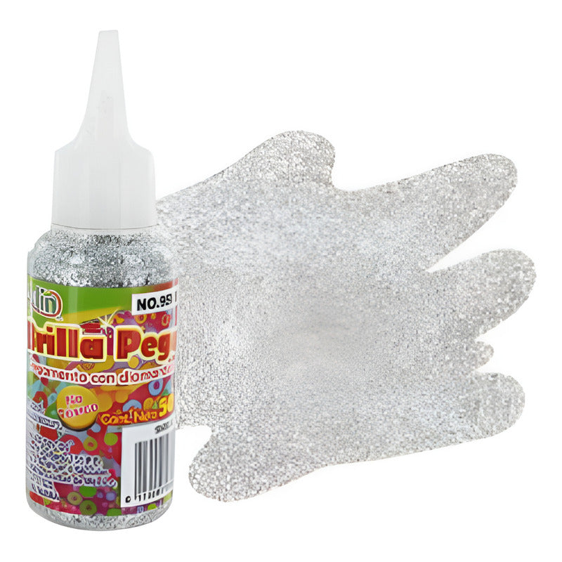 Diamantina Pegamento Brilla Pega Color Plata 1 Pz De 50ml Plata