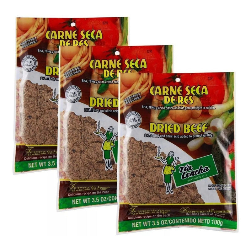 Carne Seca De Res Machaca Tía Lencha Paq C/3 Bolsas 100g C/u