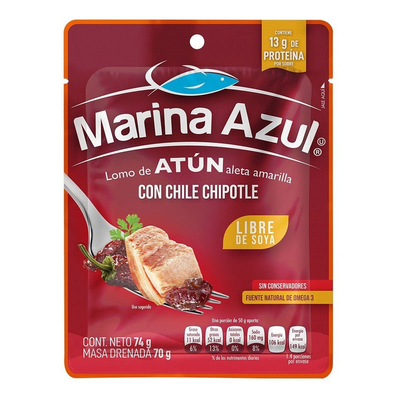 Atun Con Chipotle Marina Azul Pouch 74gr (8piezas)