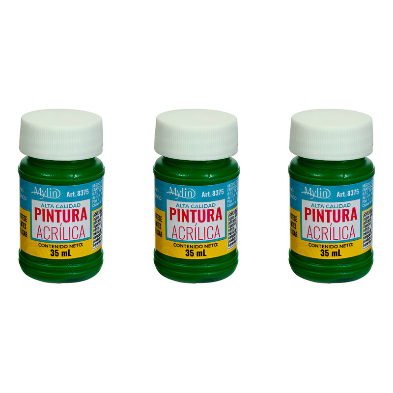 Pintura Acrílica Alta Calidad Color Verde Bosque 3pz De 35ml Verde Bosque