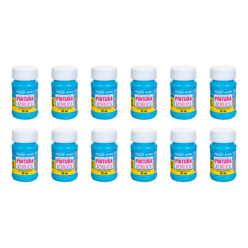 Pintura Acrílica Alta Calidad Color Turquesa 12 Pz De 35ml Turquesa