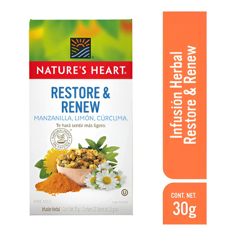 Sobres De Té Restore & Renew Manzanilla, Curcuma Y Diente De Leon 30g Nature's Heart