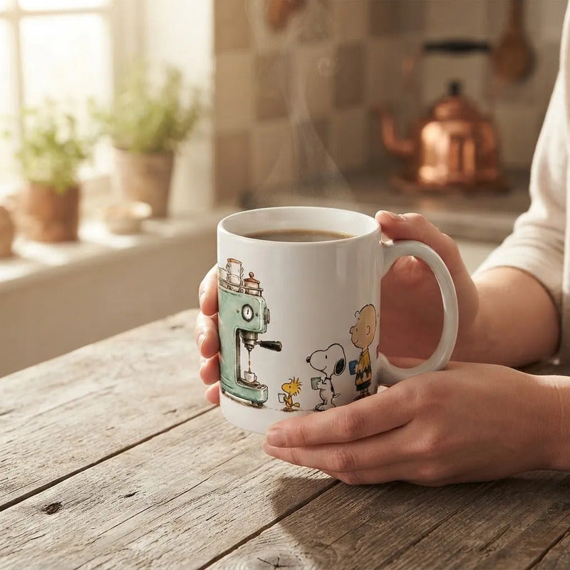 Taza De Cerámica Snoopy Y Charlie Brown Peanuts Blanco Snoopy