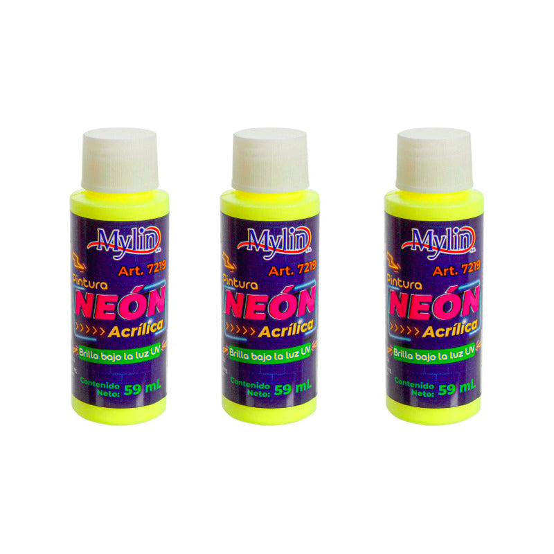 Pintura Acrílica Amarillo Neón 3 Piezas De 59ml Amarillo Neón