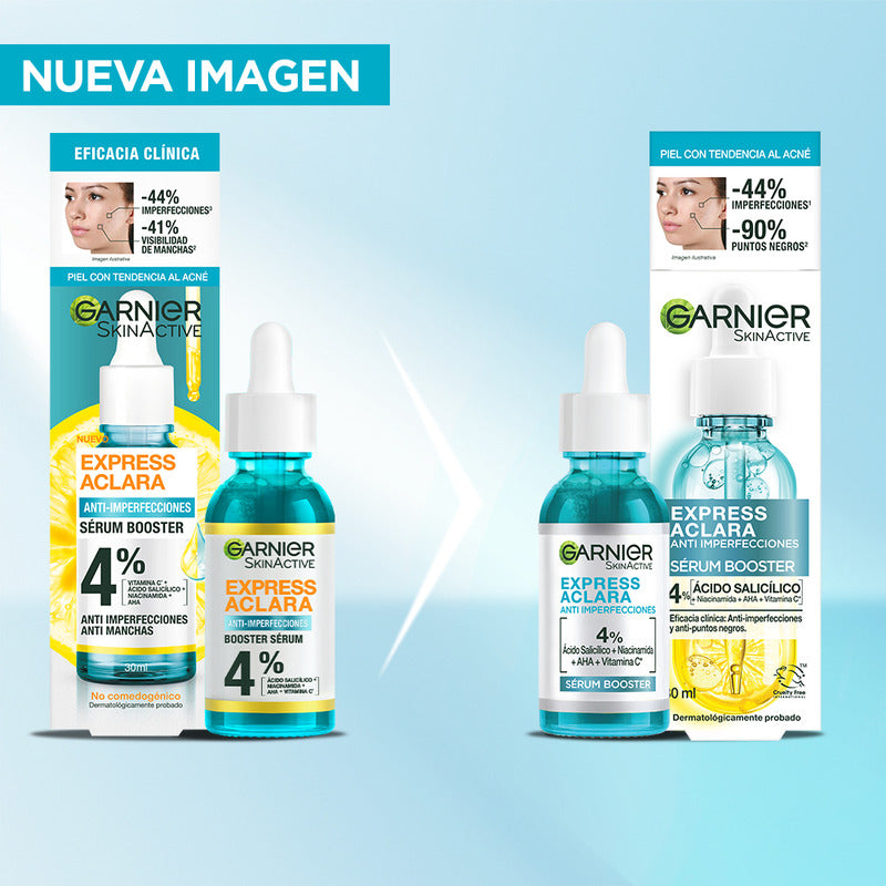 Sérum Anti Imperfecciones Garnier Express Aclara, Con Concentrado De Vitamina C, Ácido Salicílico Y Niacinamida Que Reduce Manchas En Piel Grasa 30 Ml Día/noche