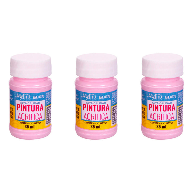 Pintura Acrílica Alta Calidad Color Rosa Chicle 3 Pz De 35ml Rosa Chicle