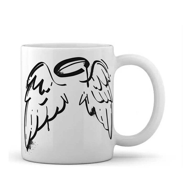 Taza De Cerámica Blanca Con Alas De Ángel Y Aureola 11 Oz Blanco Alas De Ángel