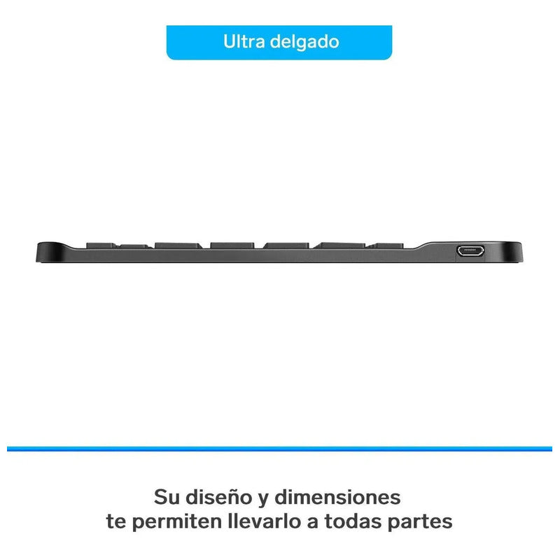 Teclado Bluetooth Recargable Iluminación Compacto Multicolor Negro Español Latinoamericano