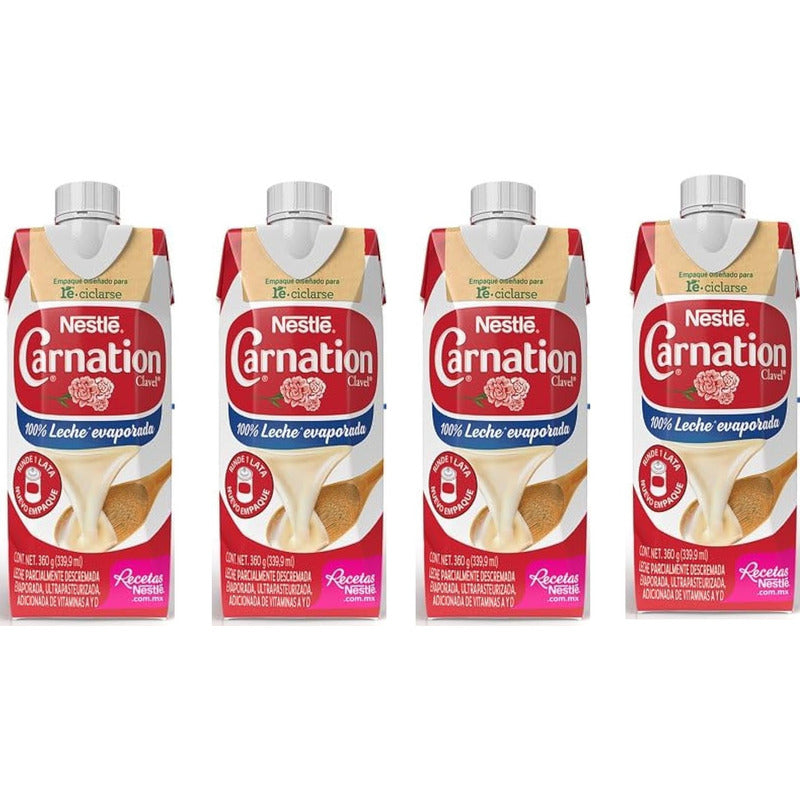 Leche Evaporada Nestlé Carnation Clavel 360g (4 Piezas)
