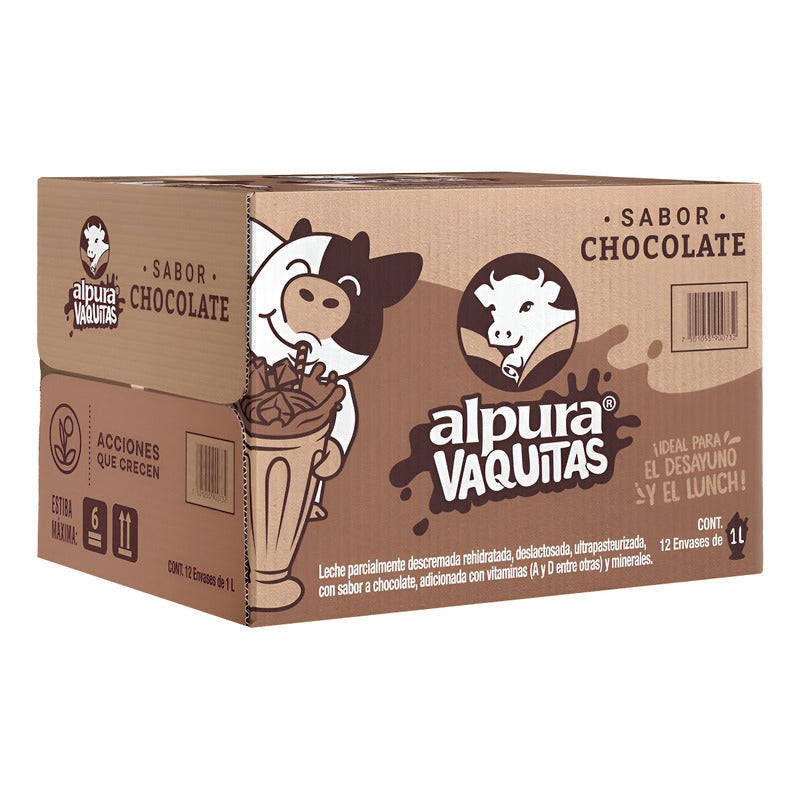 Pack X12 Leche Alpura Vaquitas Sabor A Chocolate 1l