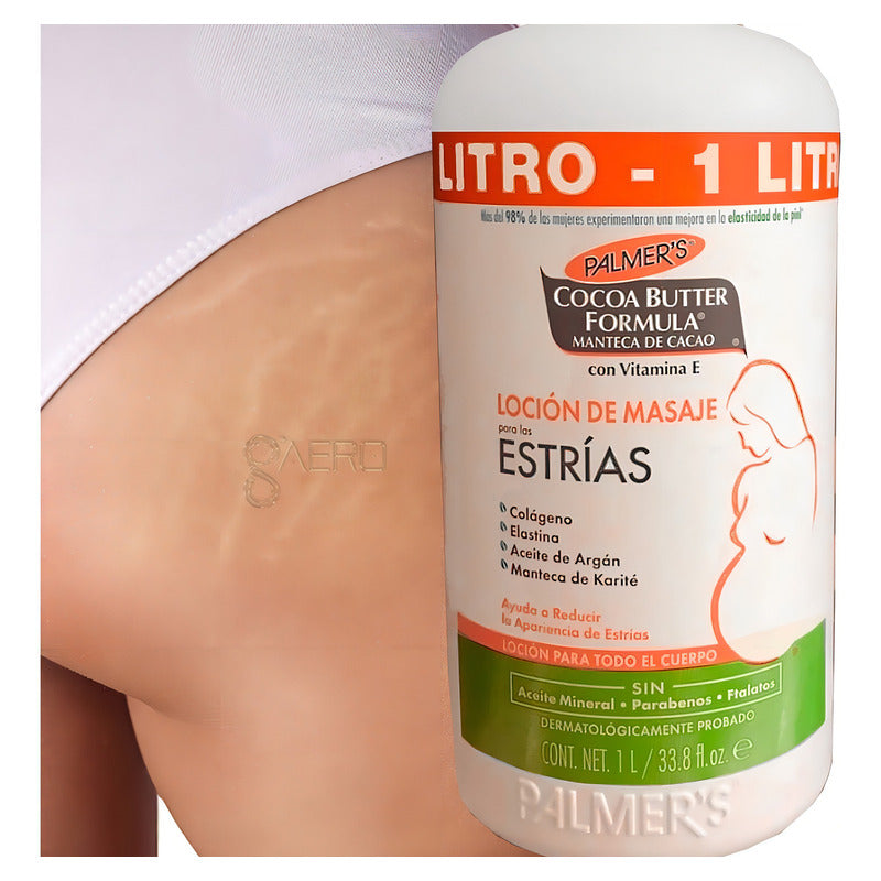 Palmers Loción De Masaje Antiestrías Con Manteca De Cacao, Hidrata La Piel, 1000 Ml
