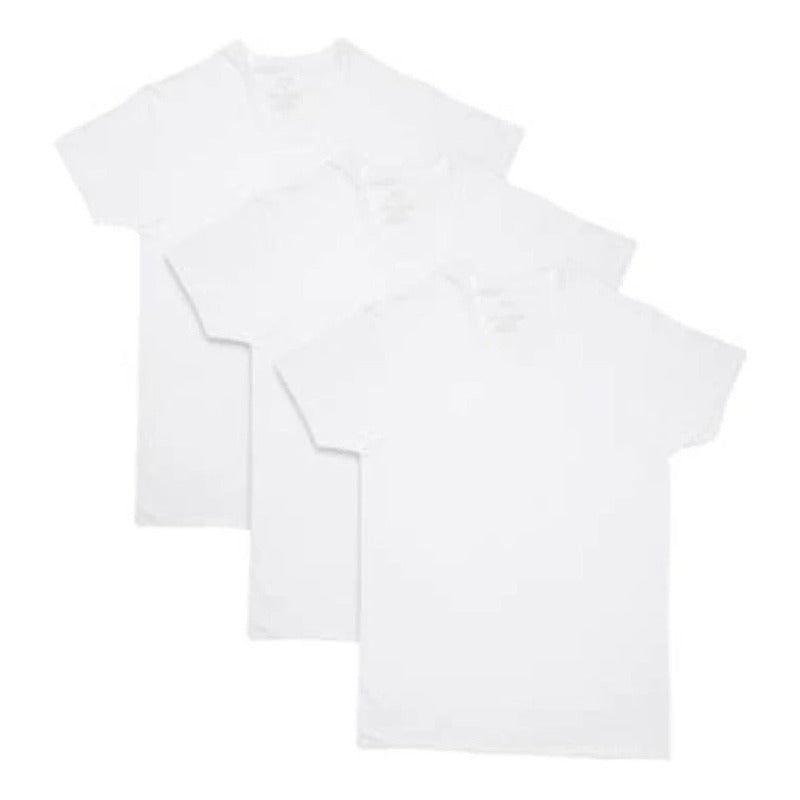 Playera Fol Cuello En V Blanco Con 3 Piezas