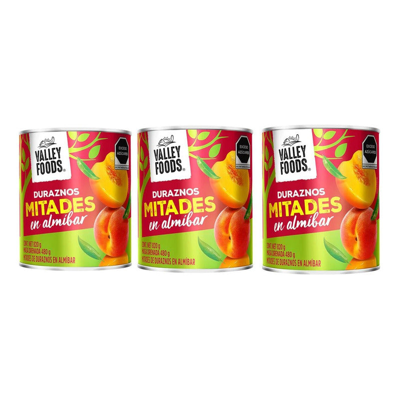 Duraznos Mitades En Almíbar Valley Foods (3 Piezas) 820 G