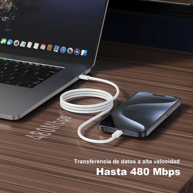 Mr. Gadgets Cable Usb C Carga Rápida, Trenzado, Reforzado, Para iPhone 16/15 Series, 60w Tipo C A Usb-c, Compatible Con Samsung Galaxy, Macbook Pro, iPad Pro, iPad Air, Google Pixel Gris