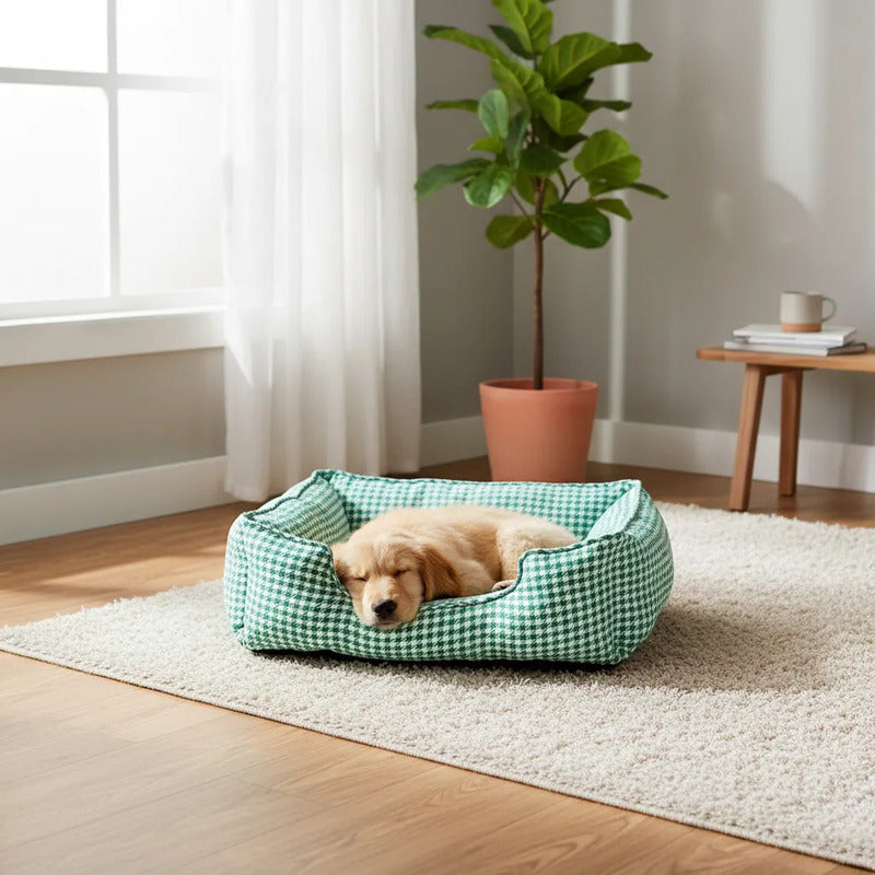 Cama Rectangular Pata De Gallo Verde Para Perro, Mediano Verde Rectangular