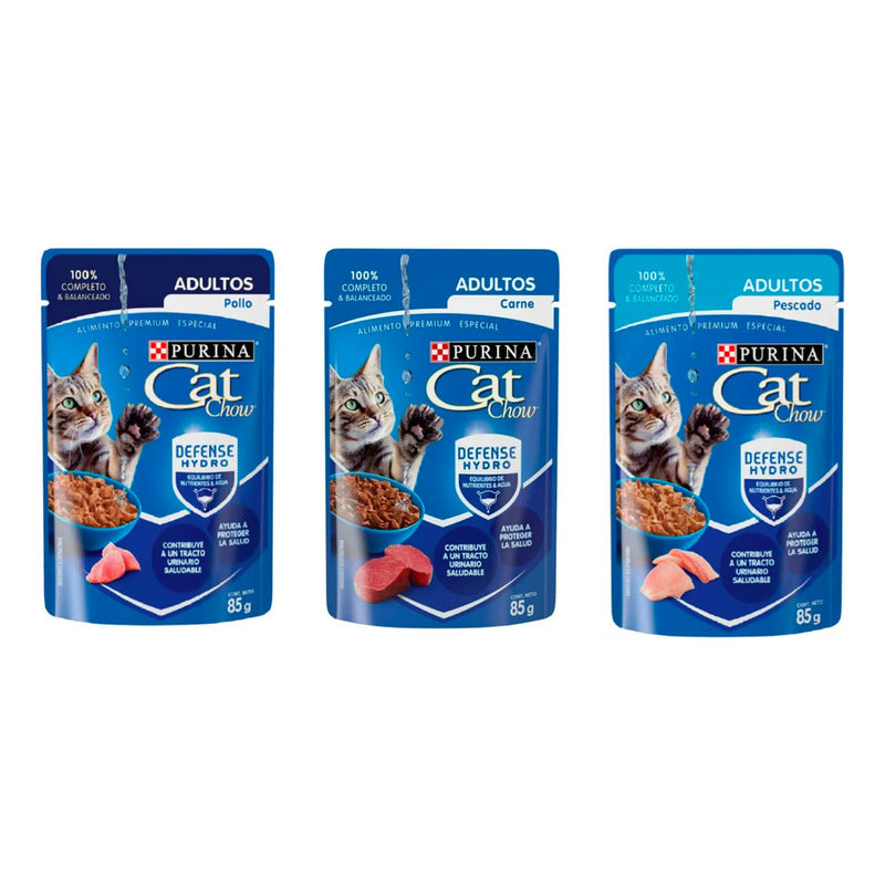Cat Chow Sobres Surtidos Pollo, Carne Y Pescado 9 Pz De 85gr