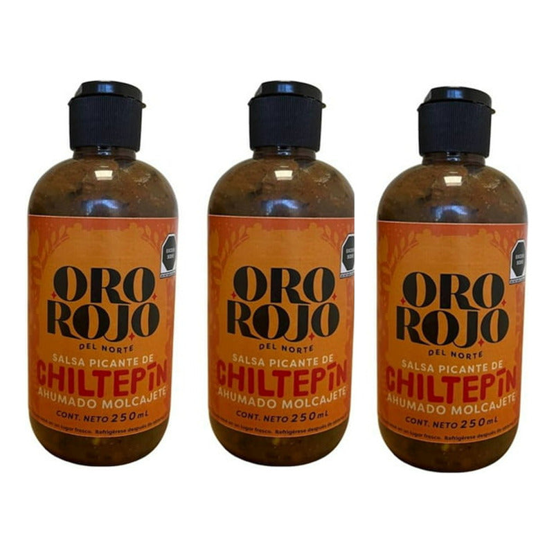 Salsa De Chiltepín Oro Rojo Ahumado Molcajete 250 Ml 3 Pz
